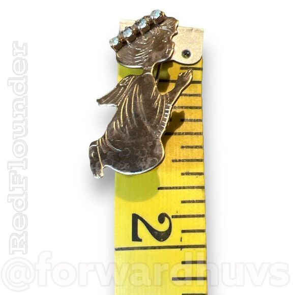 Vintage Gold Tone Angel Praying with Rhinestone Halo Brooch - Picture 6 of 9